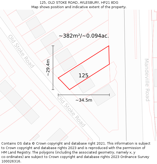 125, OLD STOKE ROAD, AYLESBURY, HP21 8DG: Plot and title map