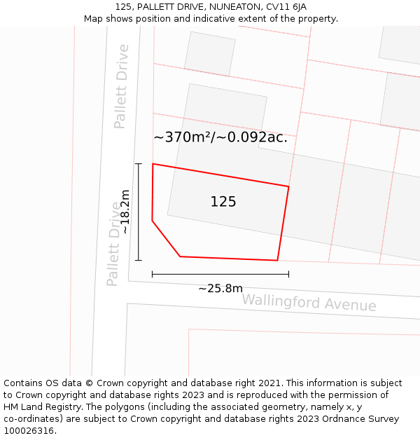 125, PALLETT DRIVE, NUNEATON, CV11 6JA: Plot and title map