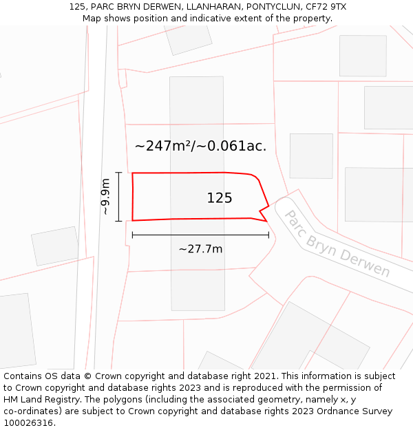 125, PARC BRYN DERWEN, LLANHARAN, PONTYCLUN, CF72 9TX: Plot and title map