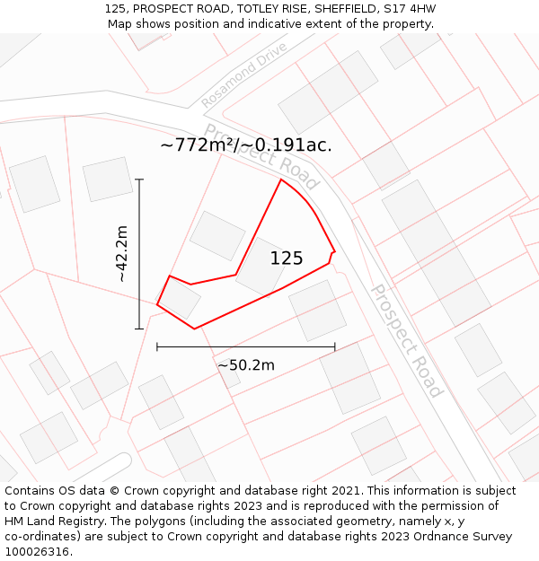 125, PROSPECT ROAD, TOTLEY RISE, SHEFFIELD, S17 4HW: Plot and title map