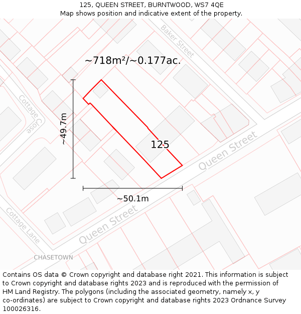 125, QUEEN STREET, BURNTWOOD, WS7 4QE: Plot and title map