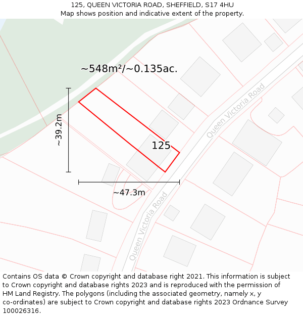 125, QUEEN VICTORIA ROAD, SHEFFIELD, S17 4HU: Plot and title map