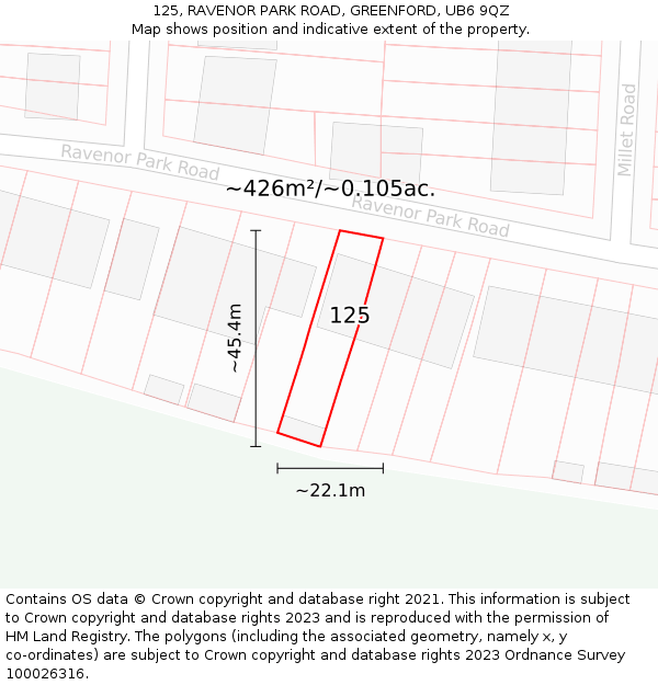 125, RAVENOR PARK ROAD, GREENFORD, UB6 9QZ: Plot and title map