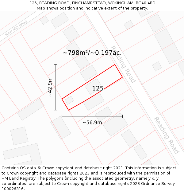 125, READING ROAD, FINCHAMPSTEAD, WOKINGHAM, RG40 4RD: Plot and title map
