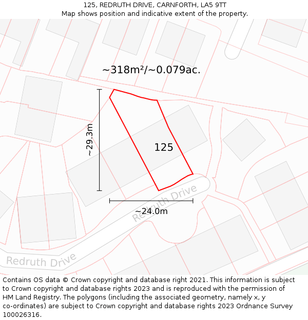 125, REDRUTH DRIVE, CARNFORTH, LA5 9TT: Plot and title map