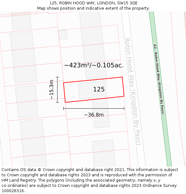 125, ROBIN HOOD WAY, LONDON, SW15 3QE: Plot and title map