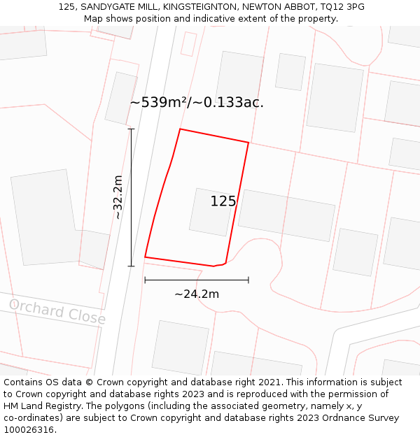 125, SANDYGATE MILL, KINGSTEIGNTON, NEWTON ABBOT, TQ12 3PG: Plot and title map