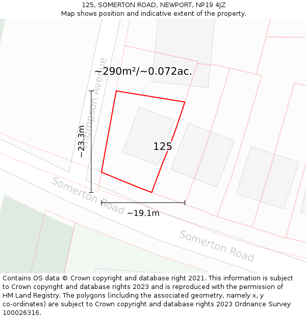 125, SOMERTON ROAD, NEWPORT, NP19 4JZ: Plot and title map
