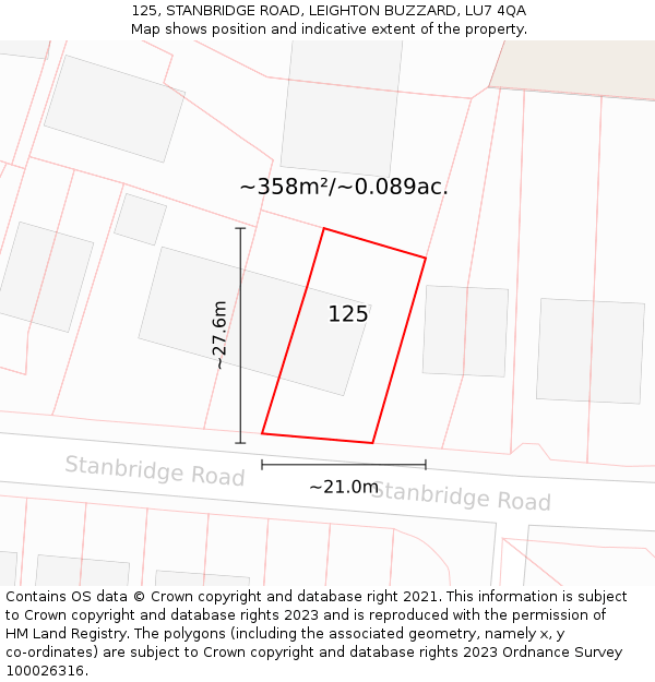 125, STANBRIDGE ROAD, LEIGHTON BUZZARD, LU7 4QA: Plot and title map