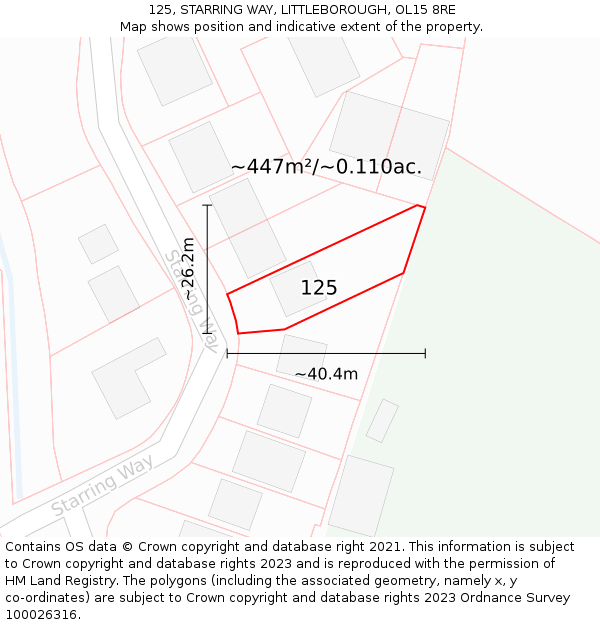 125, STARRING WAY, LITTLEBOROUGH, OL15 8RE: Plot and title map