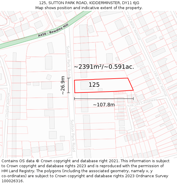 125, SUTTON PARK ROAD, KIDDERMINSTER, DY11 6JG: Plot and title map