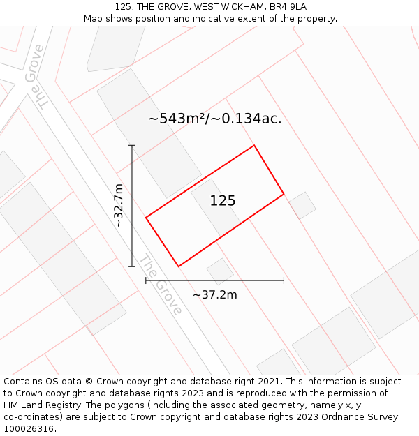 125, THE GROVE, WEST WICKHAM, BR4 9LA: Plot and title map