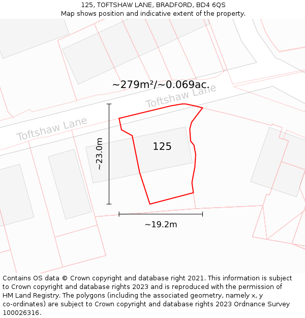 125, TOFTSHAW LANE, BRADFORD, BD4 6QS: Plot and title map