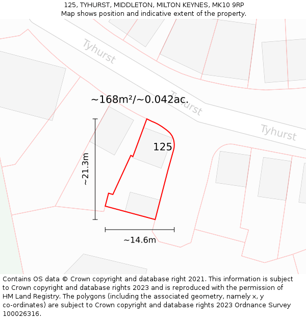 125, TYHURST, MIDDLETON, MILTON KEYNES, MK10 9RP: Plot and title map