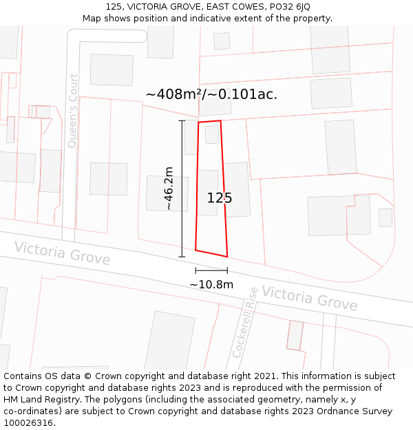 125, VICTORIA GROVE, EAST COWES, PO32 6JQ: Plot and title map