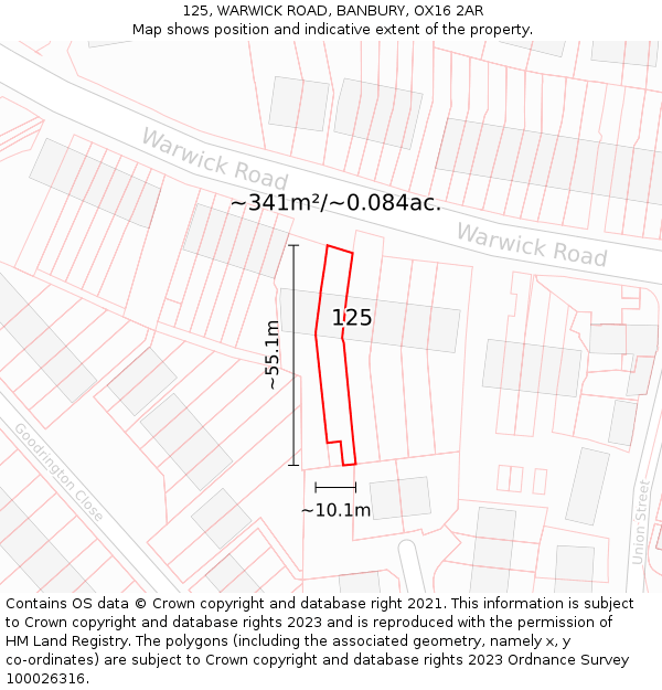 125, WARWICK ROAD, BANBURY, OX16 2AR: Plot and title map