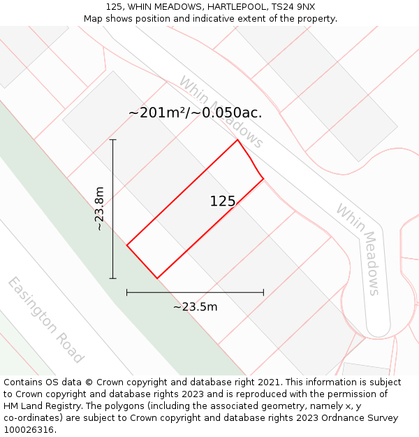 125, WHIN MEADOWS, HARTLEPOOL, TS24 9NX: Plot and title map