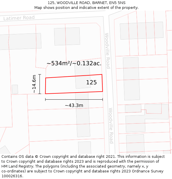 125, WOODVILLE ROAD, BARNET, EN5 5NS: Plot and title map