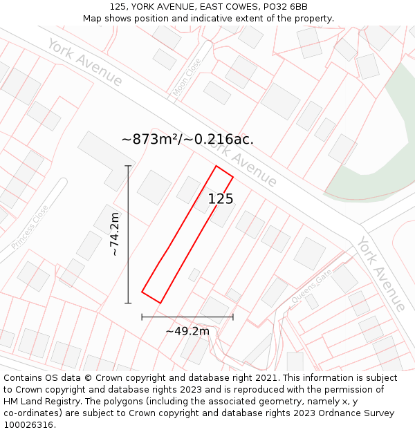 125, YORK AVENUE, EAST COWES, PO32 6BB: Plot and title map