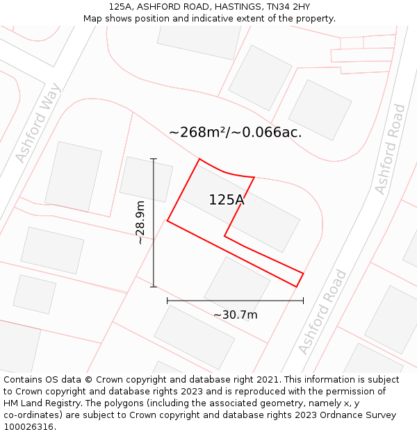 125A, ASHFORD ROAD, HASTINGS, TN34 2HY: Plot and title map