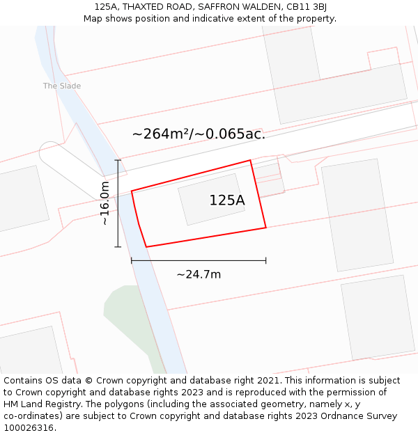 125A, THAXTED ROAD, SAFFRON WALDEN, CB11 3BJ: Plot and title map