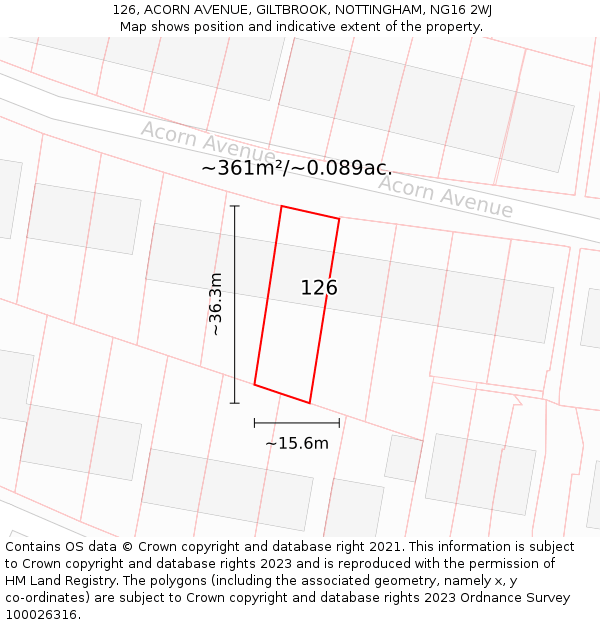126, ACORN AVENUE, GILTBROOK, NOTTINGHAM, NG16 2WJ: Plot and title map