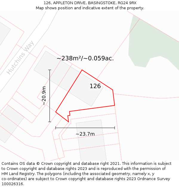 126, APPLETON DRIVE, BASINGSTOKE, RG24 9RX: Plot and title map