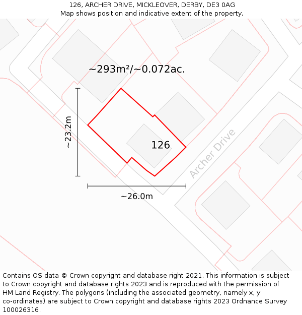 126, ARCHER DRIVE, MICKLEOVER, DERBY, DE3 0AG: Plot and title map
