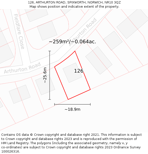 126, ARTHURTON ROAD, SPIXWORTH, NORWICH, NR10 3QZ: Plot and title map