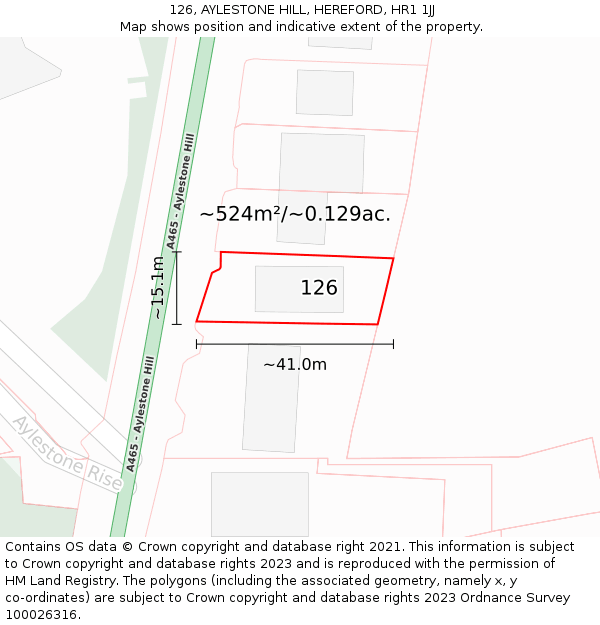 126, AYLESTONE HILL, HEREFORD, HR1 1JJ: Plot and title map