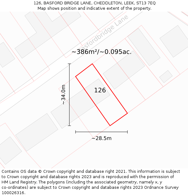 126, BASFORD BRIDGE LANE, CHEDDLETON, LEEK, ST13 7EQ: Plot and title map