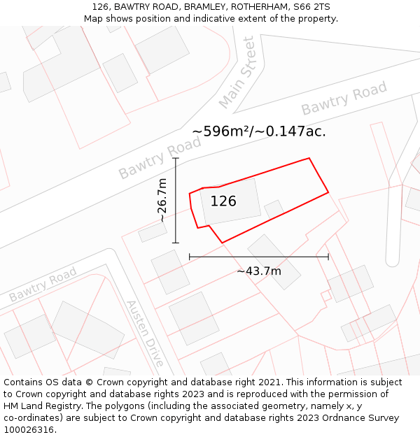 126, BAWTRY ROAD, BRAMLEY, ROTHERHAM, S66 2TS: Plot and title map