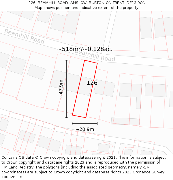 126, BEAMHILL ROAD, ANSLOW, BURTON-ON-TRENT, DE13 9QN: Plot and title map
