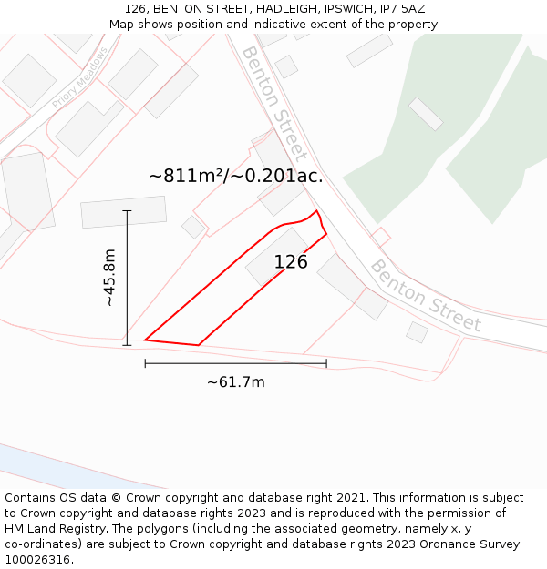 126, BENTON STREET, HADLEIGH, IPSWICH, IP7 5AZ: Plot and title map