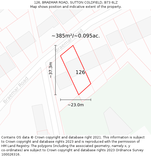 126, BRAEMAR ROAD, SUTTON COLDFIELD, B73 6LZ: Plot and title map