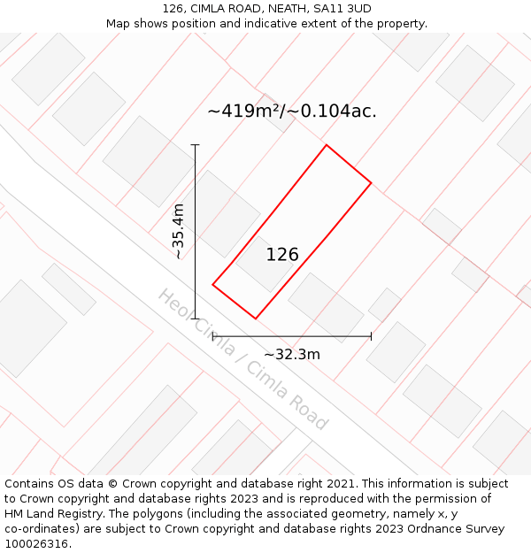 126, CIMLA ROAD, NEATH, SA11 3UD: Plot and title map