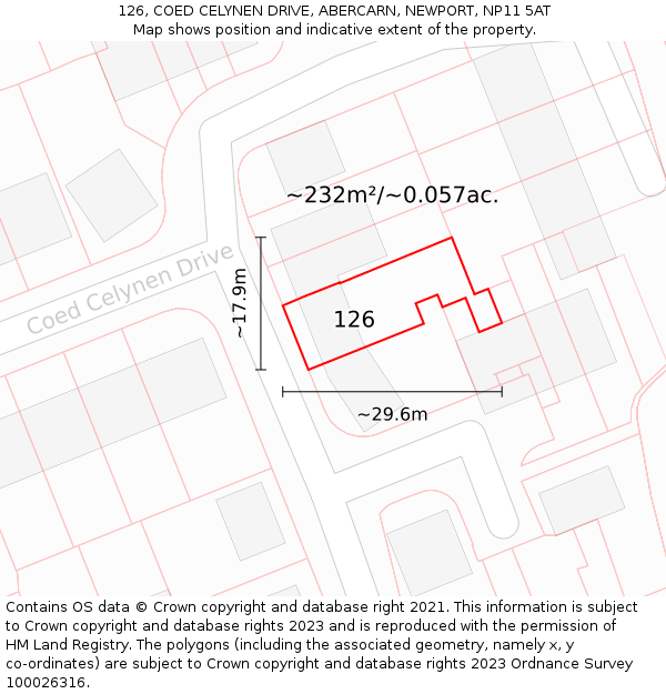 126, COED CELYNEN DRIVE, ABERCARN, NEWPORT, NP11 5AT: Plot and title map