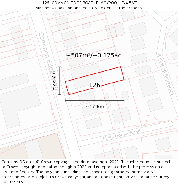 126, COMMON EDGE ROAD, BLACKPOOL, FY4 5AZ: Plot and title map