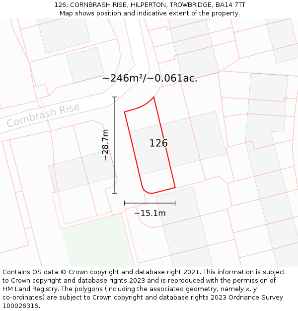 126, CORNBRASH RISE, HILPERTON, TROWBRIDGE, BA14 7TT: Plot and title map