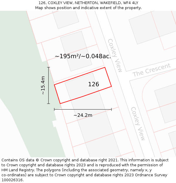 126, COXLEY VIEW, NETHERTON, WAKEFIELD, WF4 4LY: Plot and title map