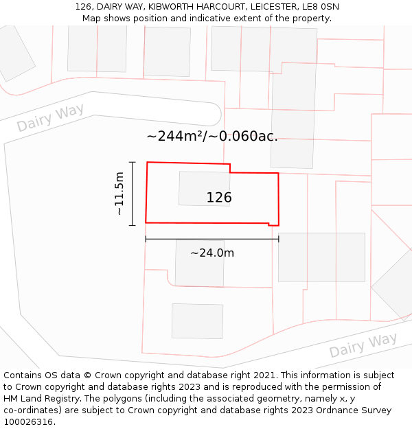 126, DAIRY WAY, KIBWORTH HARCOURT, LEICESTER, LE8 0SN: Plot and title map