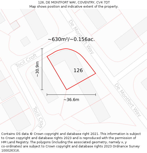 126, DE MONTFORT WAY, COVENTRY, CV4 7DT: Plot and title map