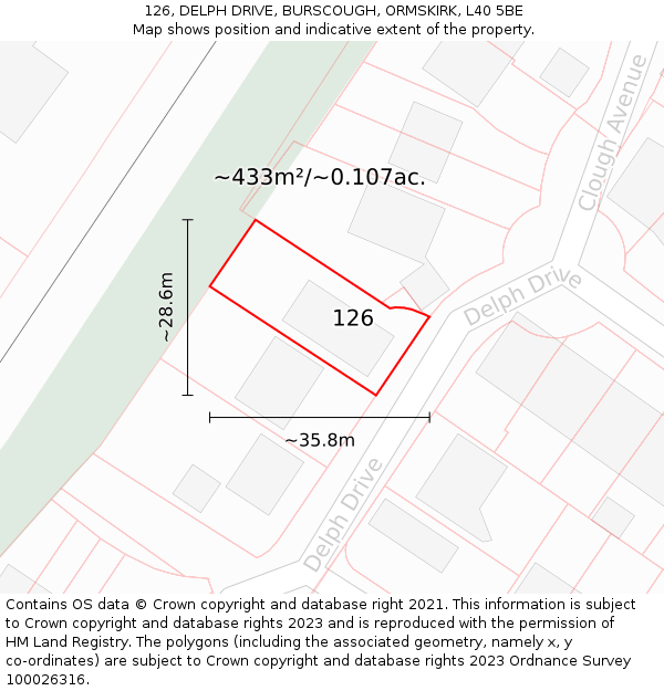 126, DELPH DRIVE, BURSCOUGH, ORMSKIRK, L40 5BE: Plot and title map
