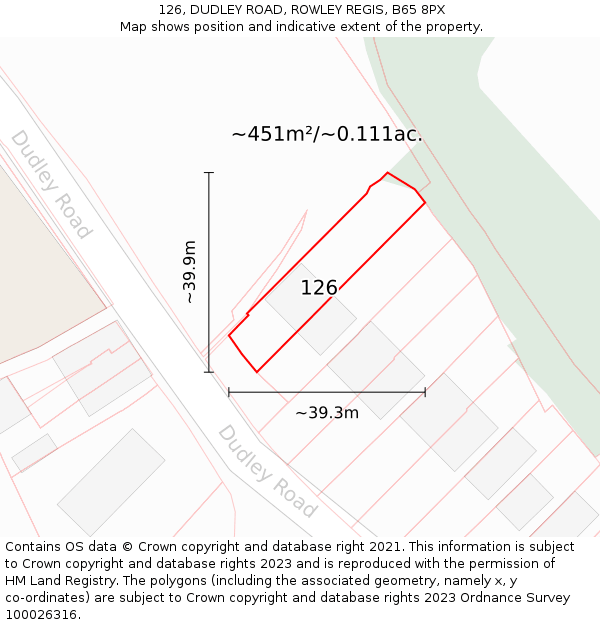 126, DUDLEY ROAD, ROWLEY REGIS, B65 8PX: Plot and title map