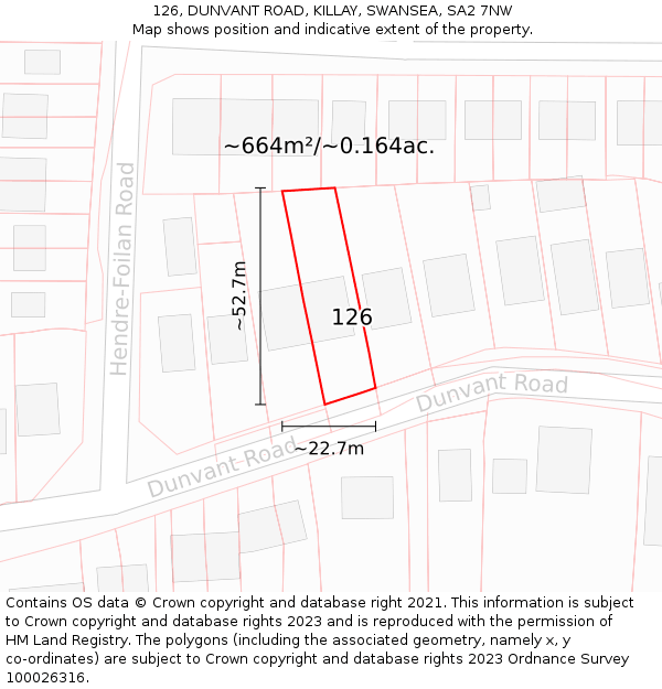126, DUNVANT ROAD, KILLAY, SWANSEA, SA2 7NW: Plot and title map