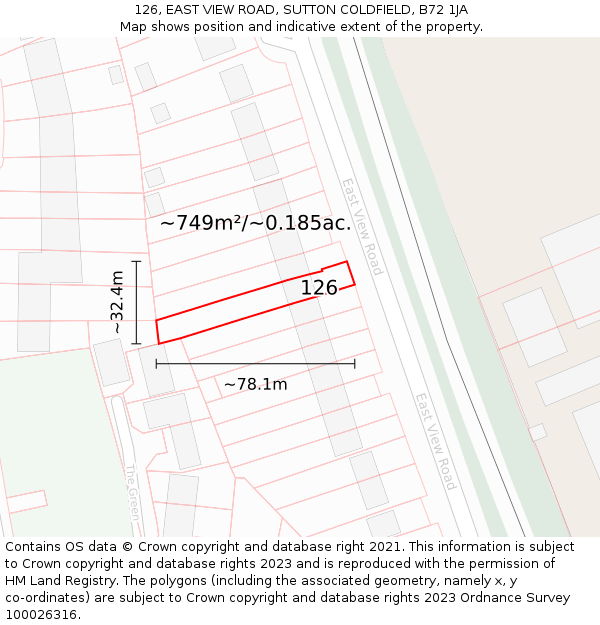 126, EAST VIEW ROAD, SUTTON COLDFIELD, B72 1JA: Plot and title map