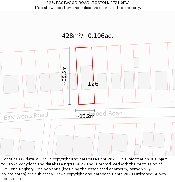 126, EASTWOOD ROAD, BOSTON, PE21 0PW: Plot and title map