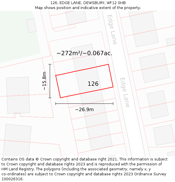 126, EDGE LANE, DEWSBURY, WF12 0HB: Plot and title map