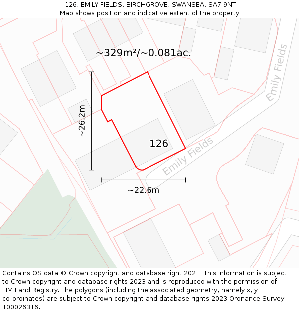 126, EMILY FIELDS, BIRCHGROVE, SWANSEA, SA7 9NT: Plot and title map
