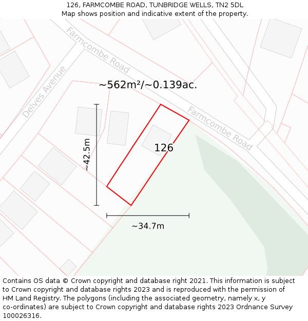 126, FARMCOMBE ROAD, TUNBRIDGE WELLS, TN2 5DL: Plot and title map
